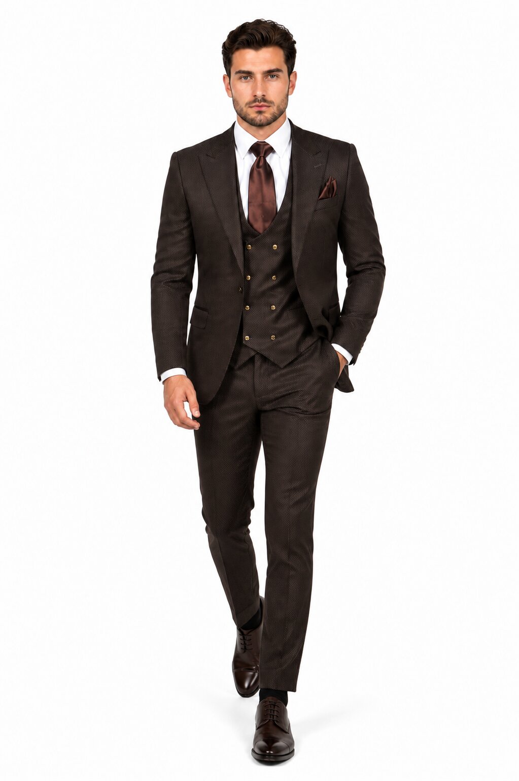 Rossi Man BOND RM1753 Slim Fit 3-Piece Suit - 1-Button Peak Lapel, Modern Formalwear for Men - 34R