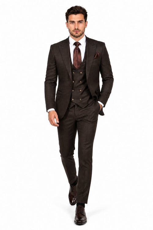 Rossi Man BOND RM1753 Slim Fit 3-Piece Suit - 1-Button Peak Lapel, Modern Formalwear for Men