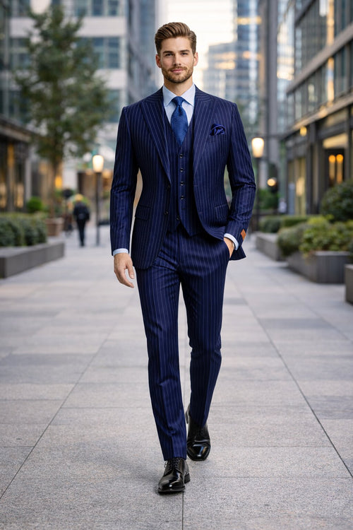 Steve Harvey Suit - Peak Lapel Modern Fit - No Pleated Pants Designer Brand Multicolor 3 Piece Single Breasted Vested Suit