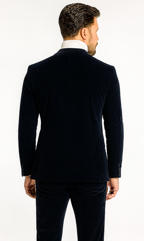 Mens Navy and Hunter Green Velvet Double Breasted Tuxedo with Peak Lapel
