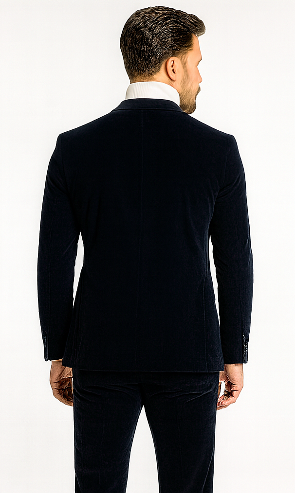 Mens Navy and Hunter Green Velvet Double Breasted Tuxedo with Peak Lapel