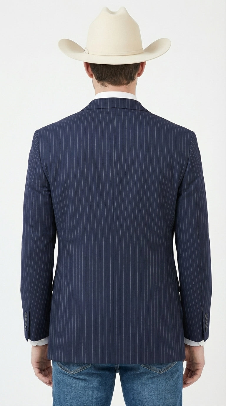 Mens Navy Blue Pinstripe Western Blazer – Classic Cowboy Style Jacket for Business, Formal and Smart Casual Wear - 34 Short