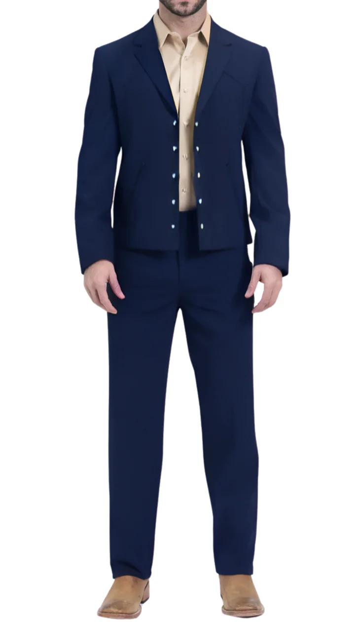 Men’s Navy Blue Formal Suit Set – Western Style 2 Piece Suit for Weddings - 34 Short or Extra Small