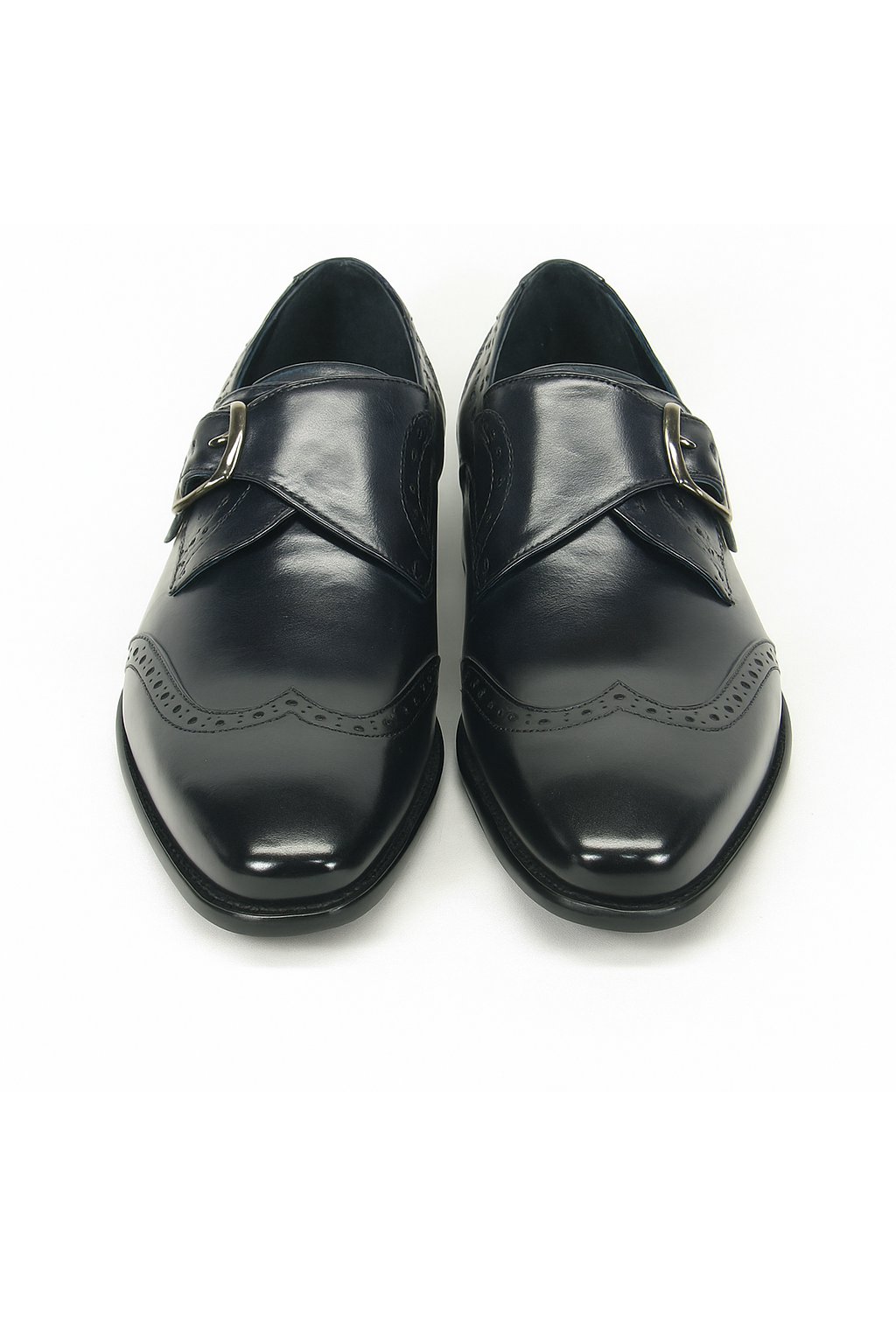 Mens Leather Wingtip Monk Strap Dress Shoe in Brown & Navy - 7.5