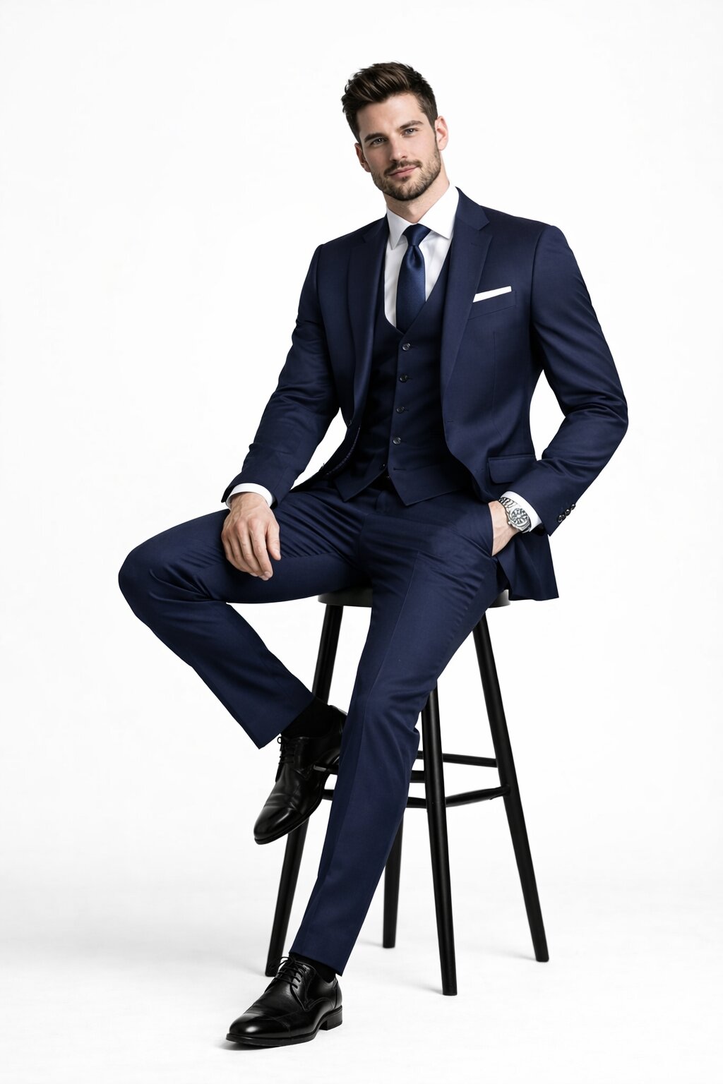 Mens Stacy Adams Suits - Designer Suit - 3 Piece Suit - Vested Suit - Flat Front Pant- Modern Fit Suits Navy Suit