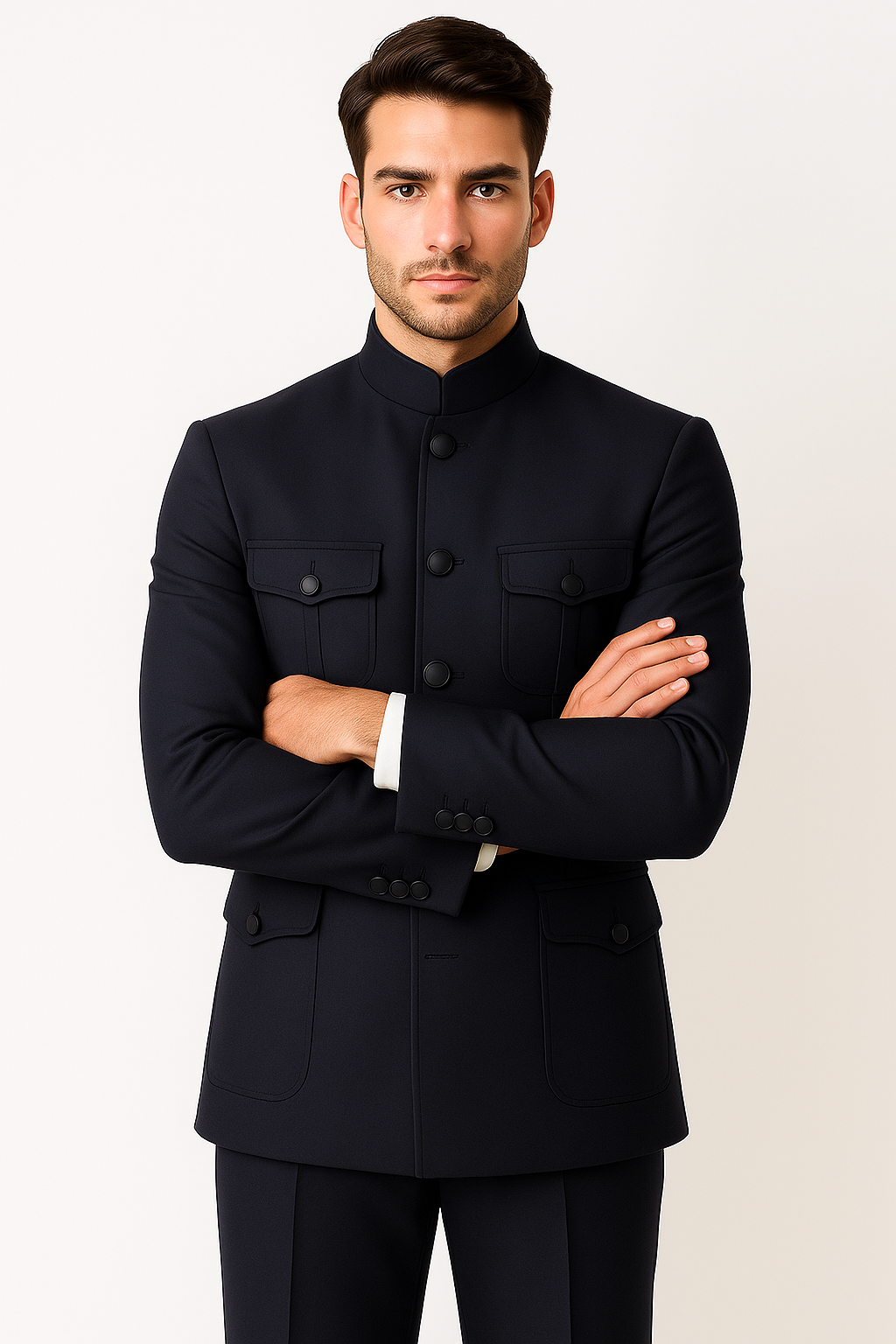 Apollo King Men's 2 Piece Nehru Style Suit Fashion Pockets-New Designer Collection - 40R