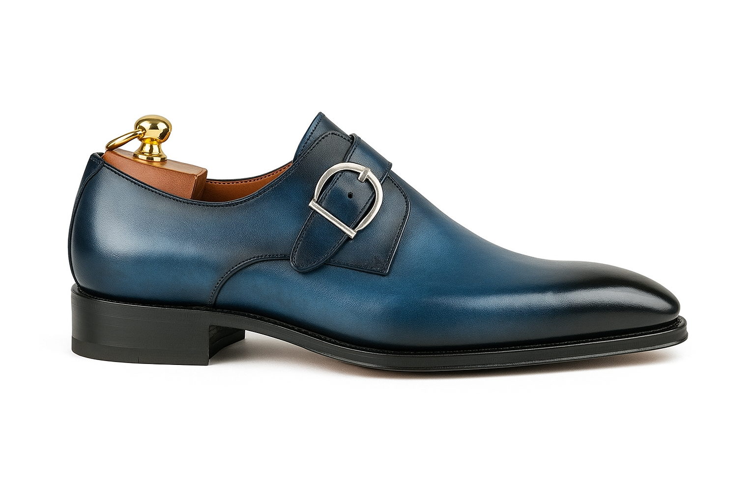 Mens Carrucci Classic Leather Fade Single D-Buckle Monk Strap Dress Shoe in Chestnut - 7