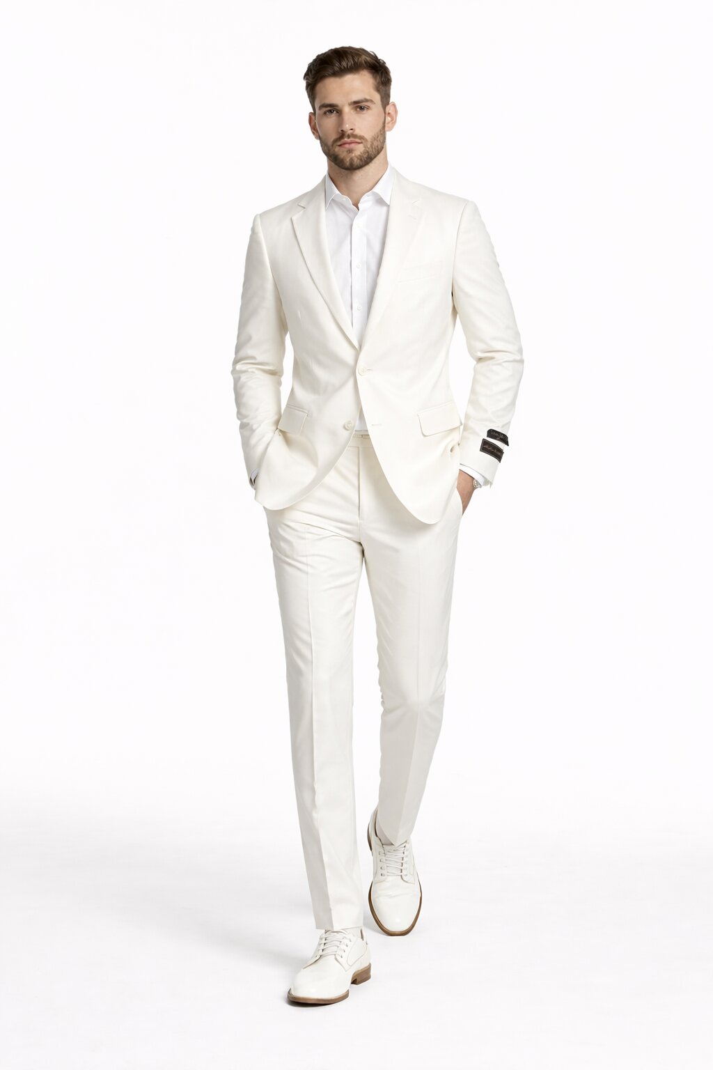 Novello Off-white, Modern Fit, Pure Wool Suit by Tiglio Luxe OFFWHITE - 36S