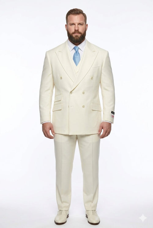 Tiglio Italian Suit - Real Wool Fabric Super 150's EST Off-White, Wide Leg Suit & Vest in Color Off-White