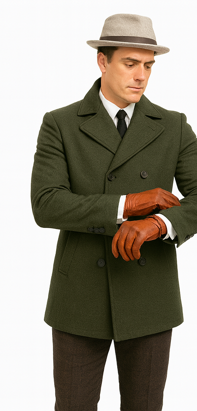 Men's Olive Green Designer Men's Wool Men's Peacoat Sale Double Breasted Wool Fabric