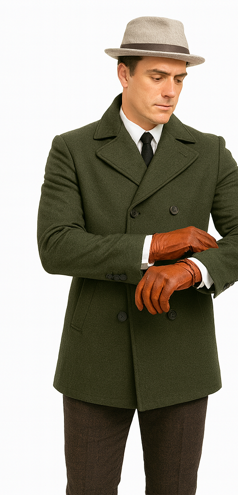 Men's Olive Green Designer Men's Wool Men's Peacoat Sale Double Breasted Wool Fabric