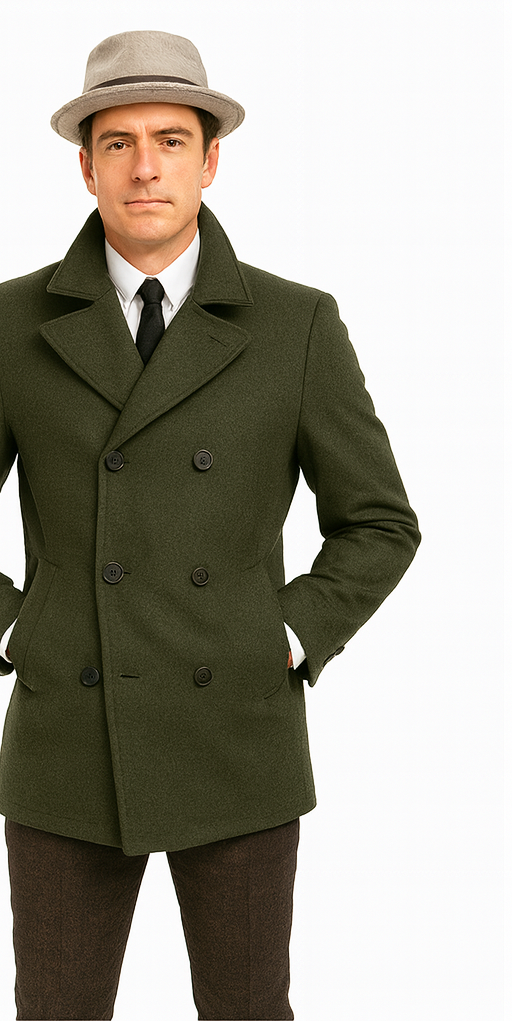Men's Olive Green Designer Men's Wool Men's Peacoat Sale Double Breasted Wool Fabric