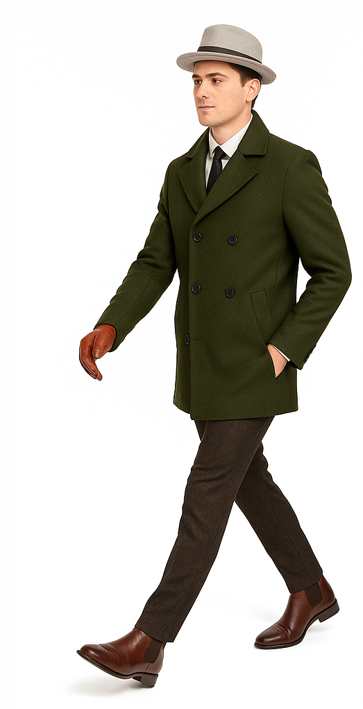 Men's Olive Green Designer Men's Wool Men's Peacoat Sale Double Breasted Wool Fabric