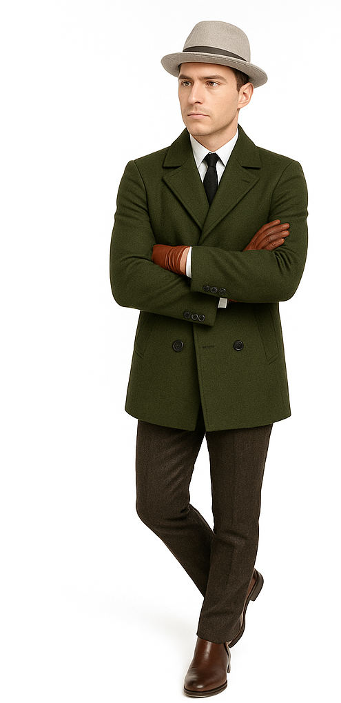 Men's Olive Green Designer Men's Wool Men's Peacoat Sale Double Breasted Wool Fabric