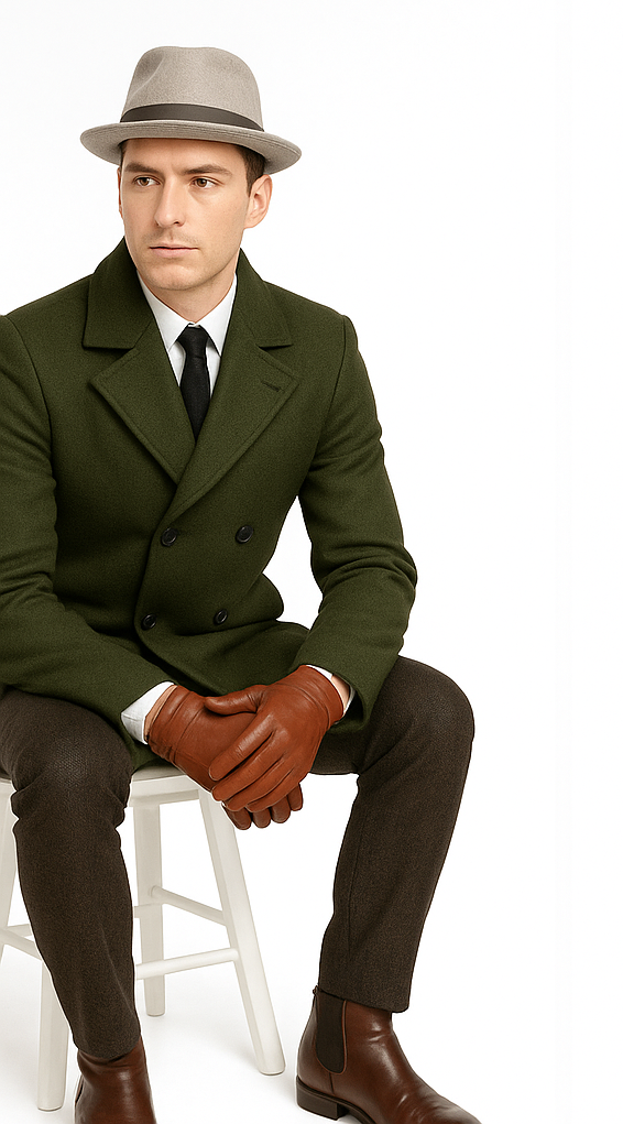 Men's Olive Green Designer Men's Wool Men's Peacoat Sale Double Breasted Wool Fabric