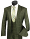 Mens Olive Green Plaid 3 Piece Suit Low Cut Vest