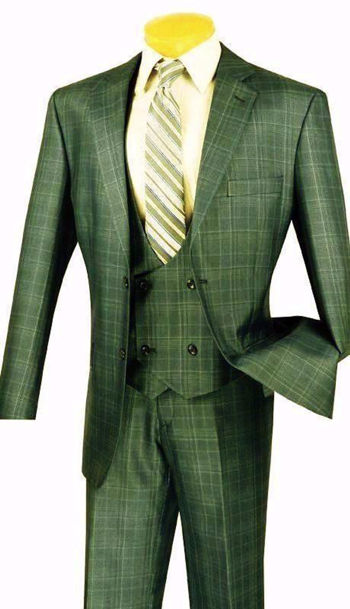 Brown Suit - Men's Brown Plaid 3 Piece 1920sScoop Vest Milano Fashion Suit