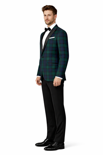 Men's One Button Tartan Designed Slim Fit Tuxedo-New Designer Collection
