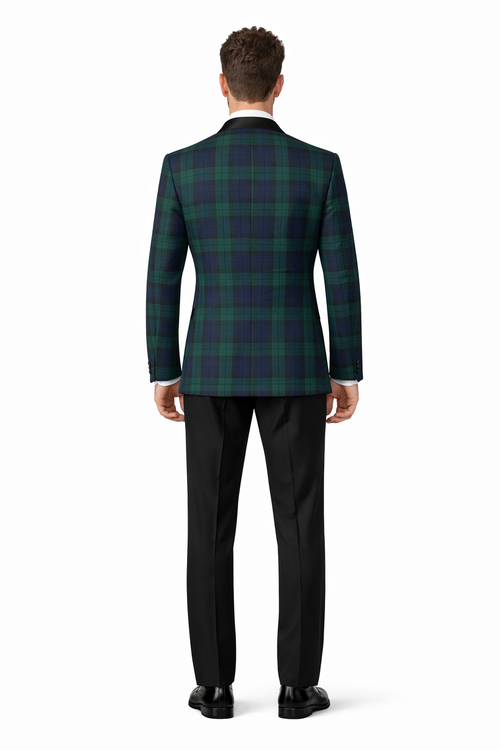 Men's One Button Tartan Designed Slim Fit Tuxedo-New Designer Collection