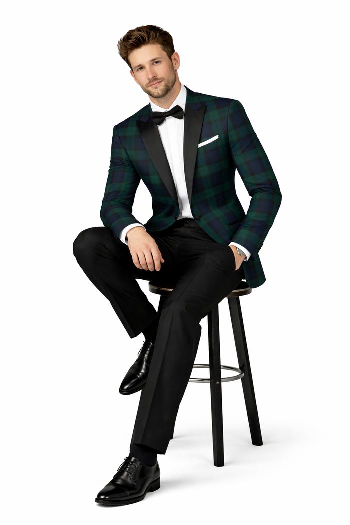 Men's One Button Tartan Designed Slim Fit Tuxedo-New Designer Collection