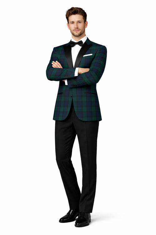Men's One Button Tartan Designed Slim Fit Tuxedo-New Designer Collection