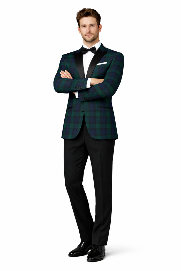 Men's One Button Tartan Designed Slim Fit Tuxedo-New Designer Collection