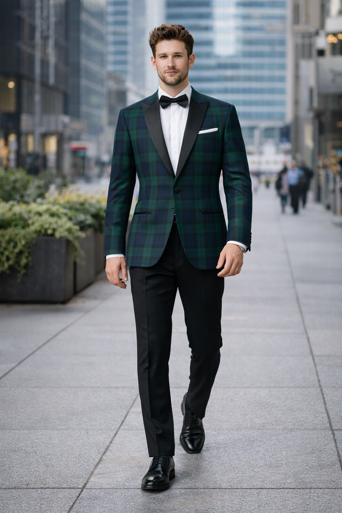 Men's One Button Tartan Designed Slim Fit Tuxedo-New Designer Collection