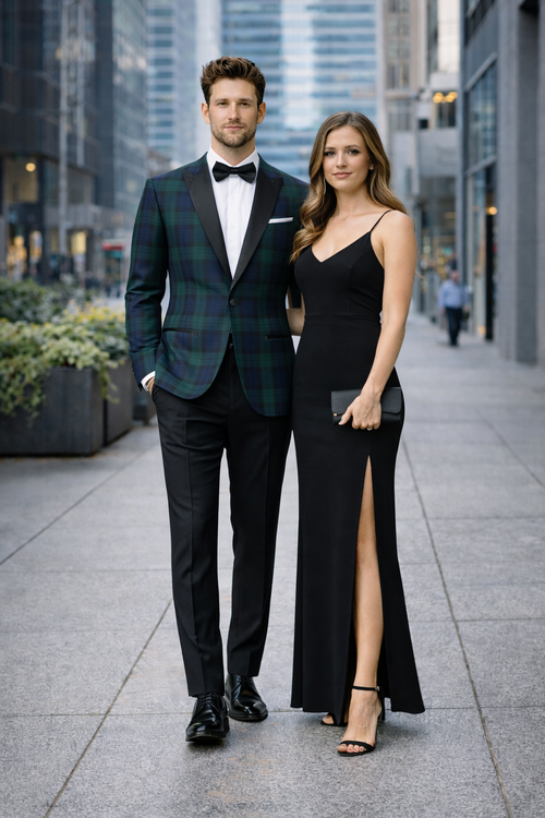 Men's One Button Tartan Designed Slim Fit Tuxedo-New Designer Collection