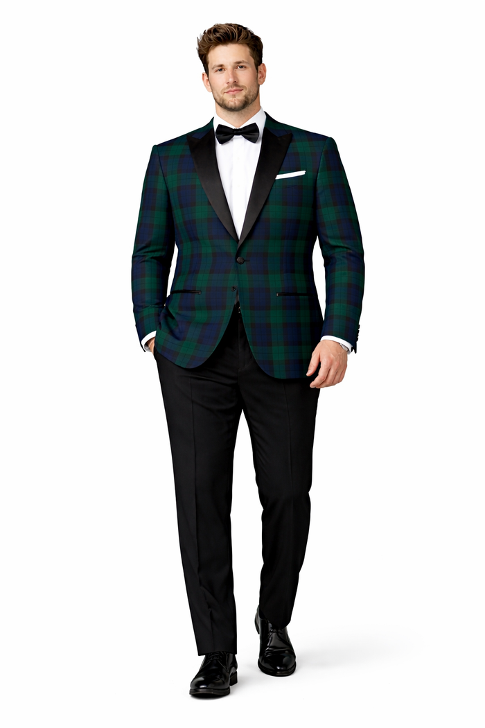 Men's One Button Tartan Designed Slim Fit Tuxedo-New Designer Collection