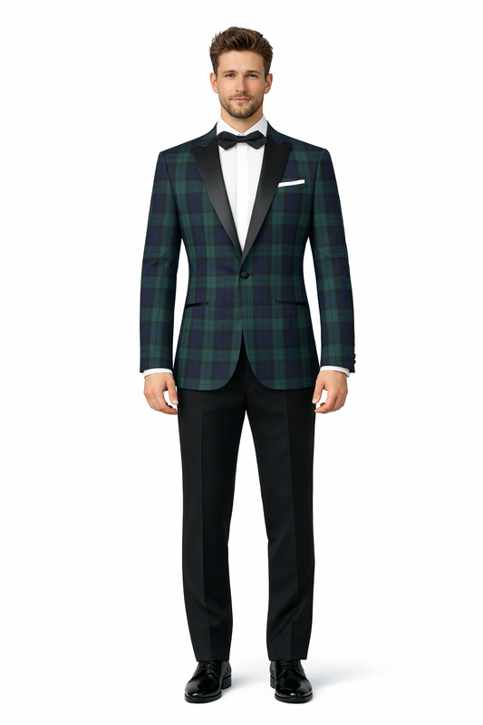 Men's One Button Tartan Designed Slim Fit Tuxedo-New Designer Collection