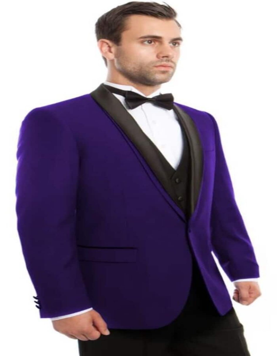 Mens One Button Vested Satin Trimmed Shawl Lapel Tuxedo in Purple - Coat Size 38