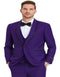 Mens One Button Vested Shawl Tuxedo in Purple Birdseye with Black Satin Trim