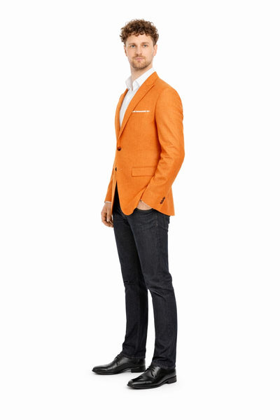 Mens Orange Blazer With Gold Buttons - Orange Sport Coat-New Designer Collection