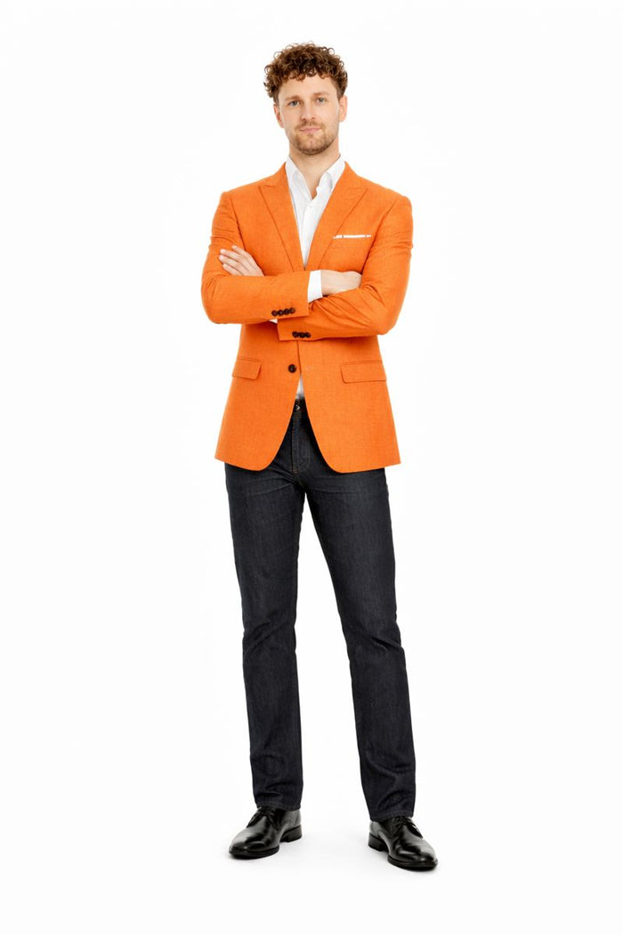 Mens Orange Blazer With Gold Buttons - Orange Sport Coat-New Designer Collection