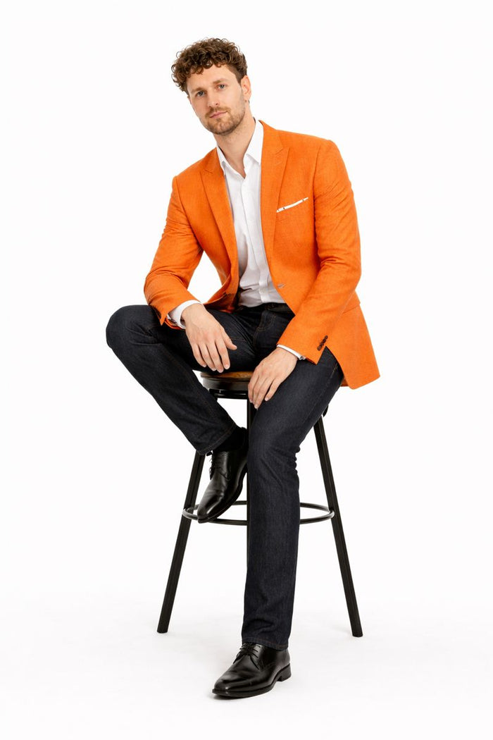 Mens Orange Blazer With Gold Buttons - Orange Sport Coat-New Designer Collection
