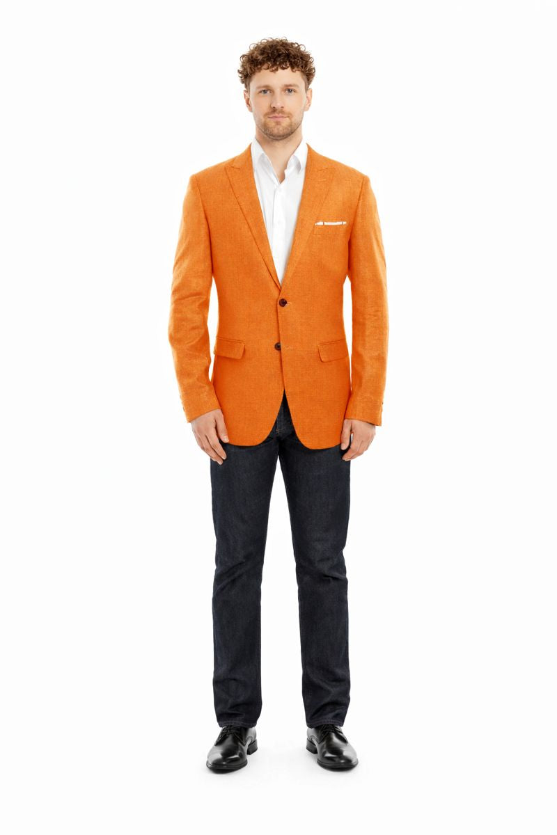 Mens Orange Blazer With Gold Buttons - Orange Sport Coat-New Designer Collection - 36 Short