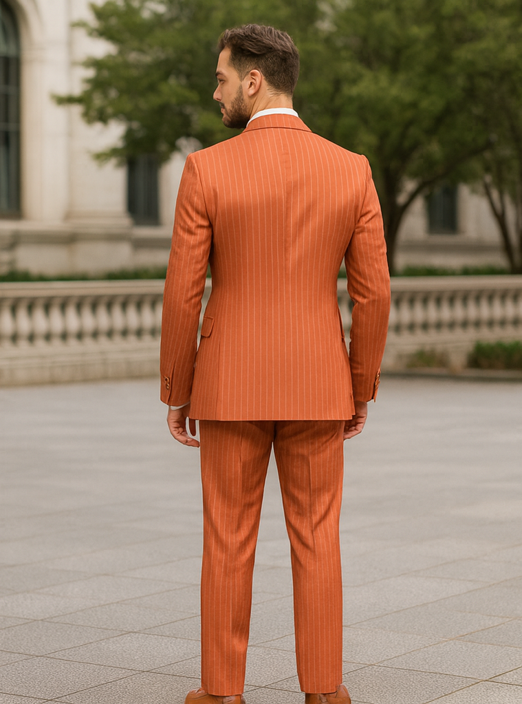 Classic Orange Striped Suit for Men – Double-Breasted Design - 34 Short or Extra Small