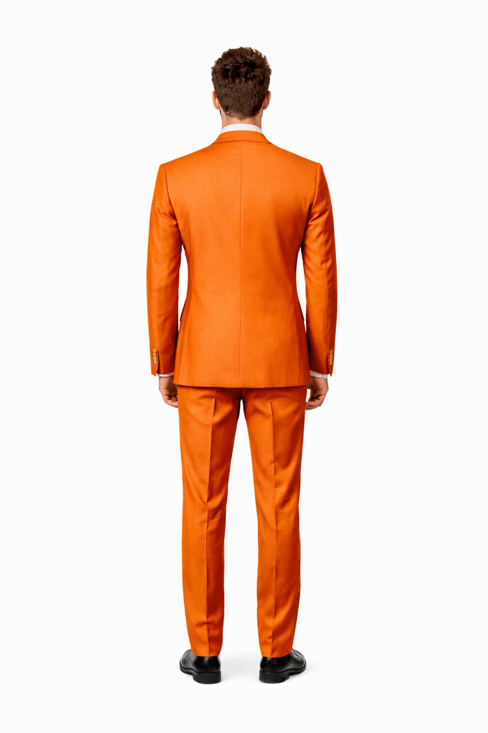 Mens Orange Suit With Double Breasted Vest - Ticket Pocket-New Designer Collection