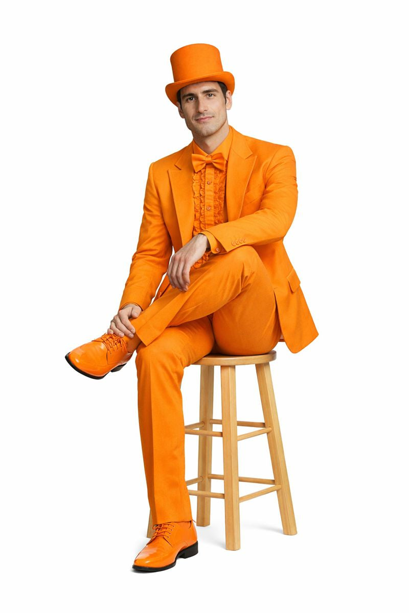 Mens Orange Tuxedo With Pants - Orange Prom 2026 Suit-New Designer Collection - 38 Short Jacket+32 Waist Adjustable 28to34)(Height: 5 4 to5 7 )(Neck  15-16.5)S-M)