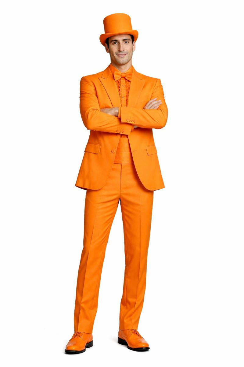 Mens Orange Tuxedo With Pants - Orange Prom 2026 Suit-New Designer Collection - 38 Short Jacket+32 Waist Adjustable 28to34)(Height: 5 4 to5 7 )(Neck  15-16.5)S-M)