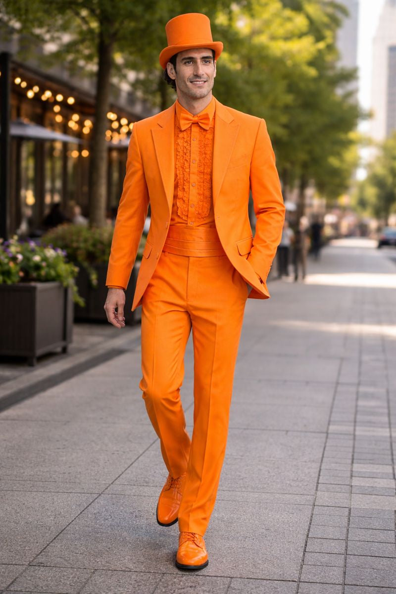 Mens Orange Tuxedo With Pants - Orange Prom 2026 Suit-New Designer Collection - 38 Short Jacket+32 Waist Adjustable 28to34)(Height: 5 4 to5 7 )(Neck  15-16.5)S-M)
