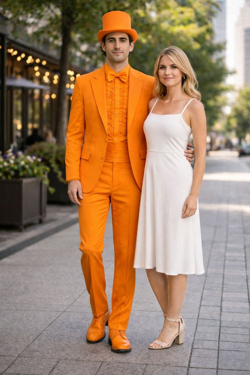 Mens Orange Tuxedo With Pants - Orange Prom 2026 Suit-New Designer Collection