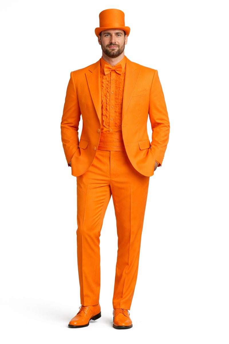 Mens Orange Tuxedo With Pants - Orange Prom 2026 Suit-New Designer Collection - 38 Short Jacket+32 Waist Adjustable 28to34)(Height: 5 4 to5 7 )(Neck  15-16.5)S-M)