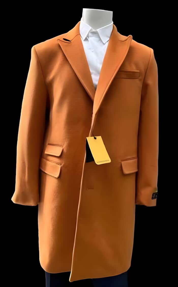 Mens Orange Wool Fashion Overcoat - Orange Carcoat - Coat Size 38