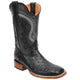 Men's Ostrich Print Leather Square Toe Boots - Black