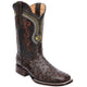Men's Ostrich Print Leather Square Toe Boots - Black