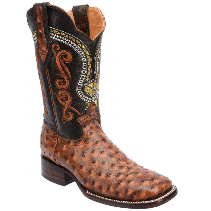 Men's Ostrich Print Leather Square Toe Boots - Shedron - 6