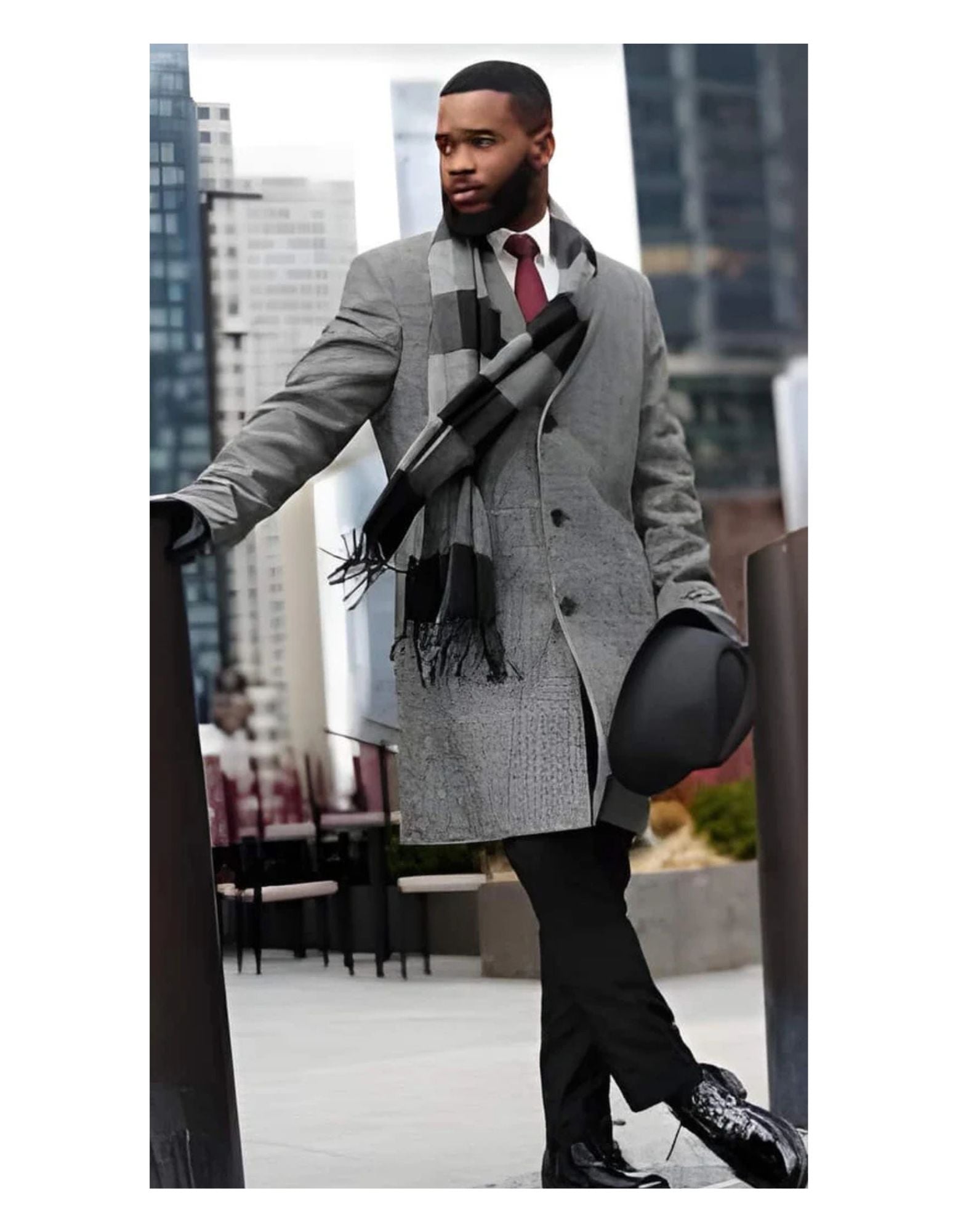 Mens Overcoat - 100% Wool Grey and Black Glen Plaid Carocat - Coat Size 38