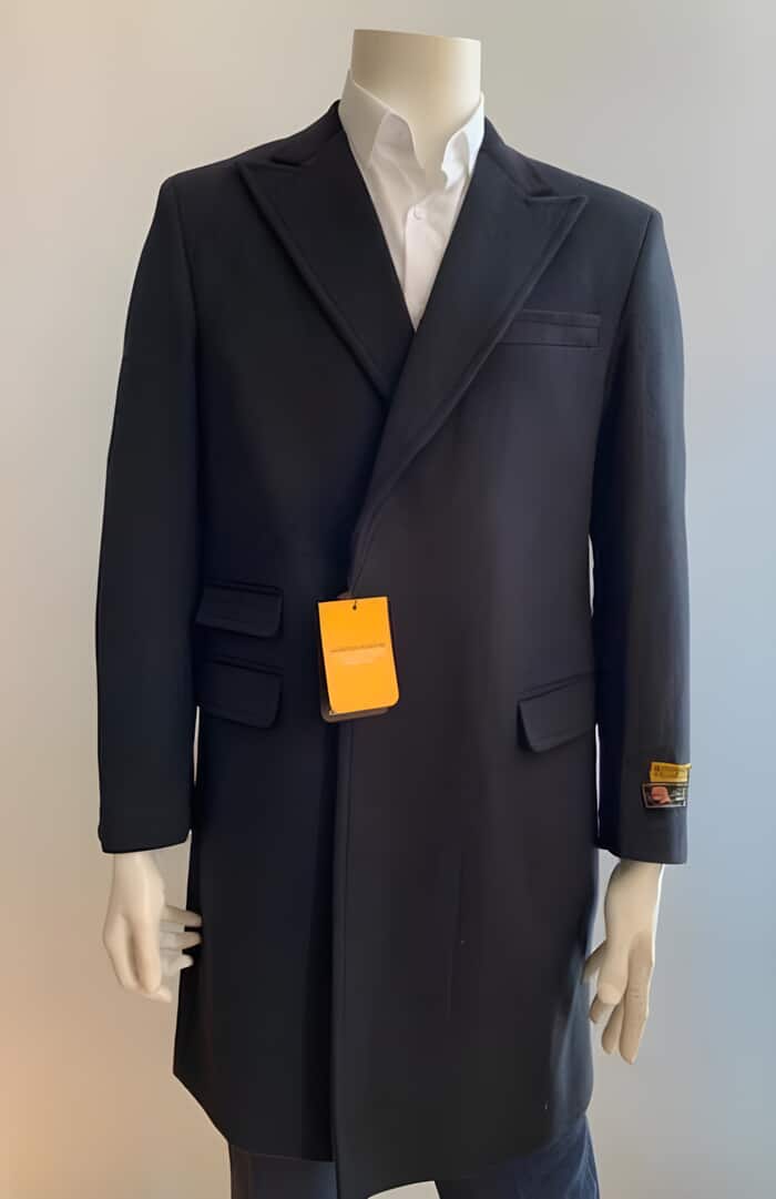 Men's Overcoat - Peak Lapel 1920s Style - Wool Black Car Coat Three Quarter By Alberto Nardoni