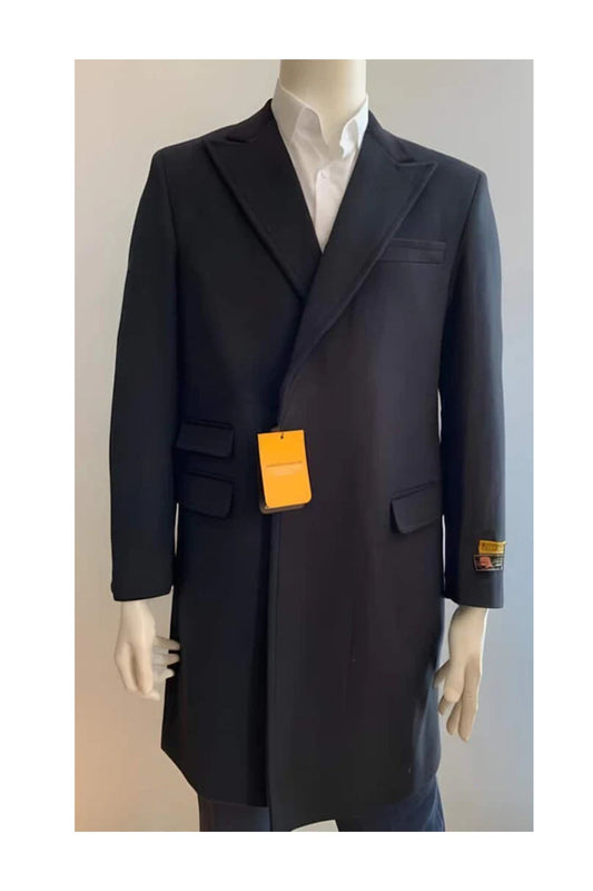 Chesterfiled Overcoat - Chesterfiled Three Quarter Men's Coat Wool Topcoat + Black